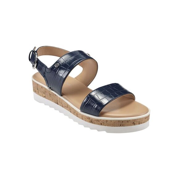 NWT MARC FISHER Womens Blue Croco Print 1" Platform Gordy Wedge Sandals 10 M - Picture 1 of 4